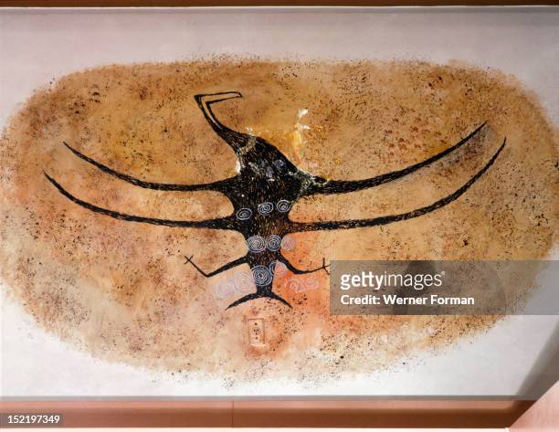 Reconstruction of a Maori rock drawing of a bird from Maerewhenua shelter on a tributary of the Waitaki River, It may represent a hovering eagle....