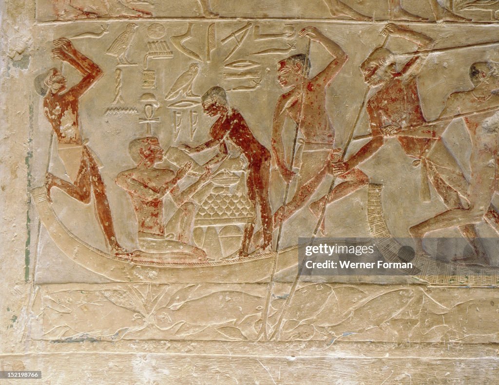Papyrus Rafts A relief from the tomb of the vizier Ptah hotep at Saqqara of a scene ...