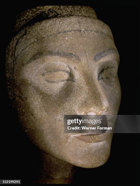 The unfinished head of Queen Nefertiti, wife of Akhenaton, Egypt. Ancient Egyptian. Amarna period c 1373 1357 BC. Tell el Amarna.