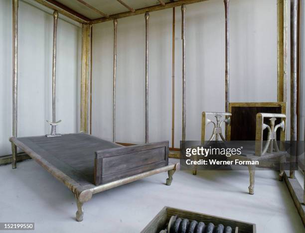 Remains of furniture found in the Giza tomb of Hetep heres I, the chief queen of Sneferu and mother of Khufu included a bed, a bed canopy, a curtain...