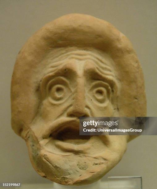 Greek Art, 4th century B.C, Tragic theatrical mask, Archaeological Museum of Olympia, Greece.