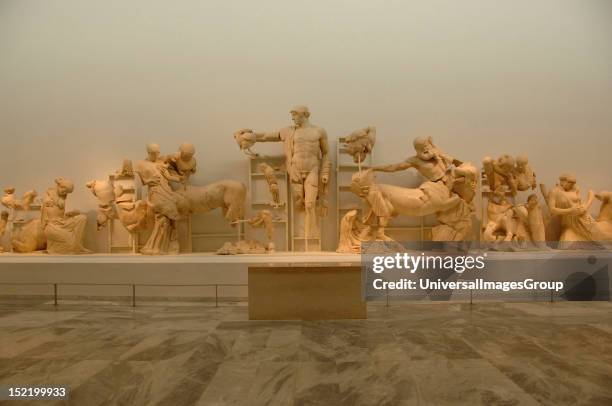 Decoration of the Temple of Zeus in the Sanctuary of Olympia, 5th century B.C, Parian marble sculptures that decorated the west pediment of the...