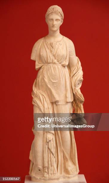 Greek Art, Greece, Artemis statue carved in Parian marble, Located at the House of Diadumenos in Delos, Dated around 100 BCE National Archaeological...