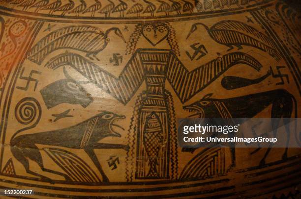 Greek Art, Archaic period, Greek pithos decorated with the great nature goddess flanked by lions and birds, It comes from Thebes and is dated between...