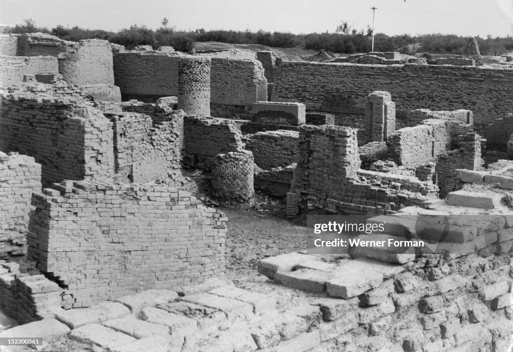 View of the north part of the site of Mohenjo Daro showing the residential district with wells