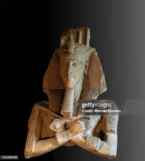 Bust from a colossal statue of Akhenaten, one of a series depicting the king in various guises erected at the new solar temple of Aten constructed by...