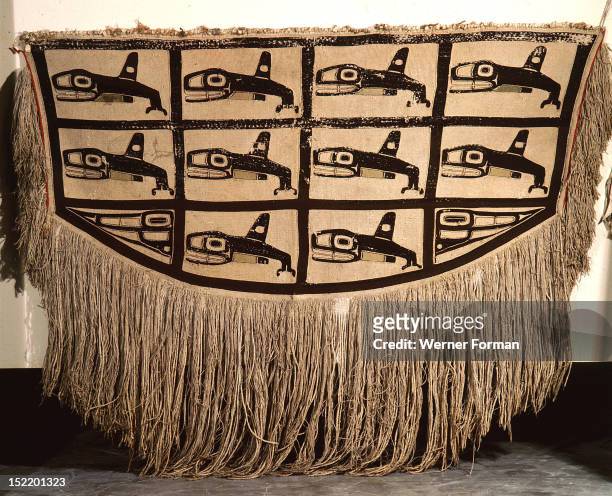 Chilkat blanket with design said to represent a school of killer whales, Museum no. 19571 Northwest Coast of America. Tlingit. Collected among the...