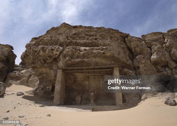 View of the site of the necropolis for Hermopolis Magna and of the boundary stele of Akhenaten, The stela, marked Stele A by Finders Petrie, was...