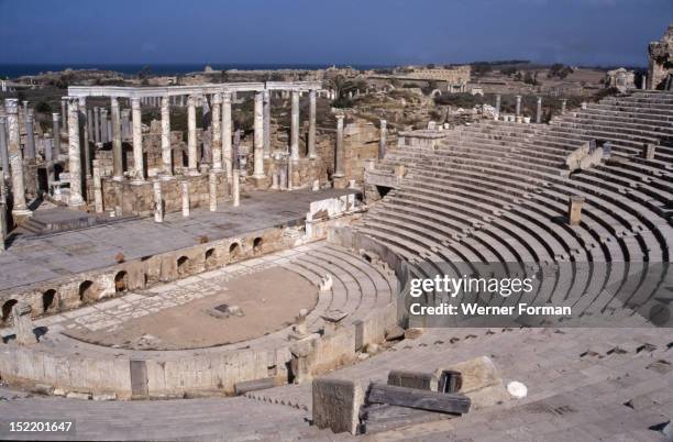 The theatre at Leptis Magna, Built in AD 1-2 in typical Augustinian style, it was subsequently renovated by the emperor Caracalla . Libya....