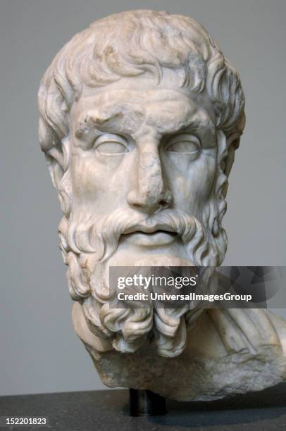 Roman Art, Imperial Period, Epicurus , Greek philosopher, Marble head , Copy of a Greek statue of the 1st half of the 3rd century B.C, Metropolitan...