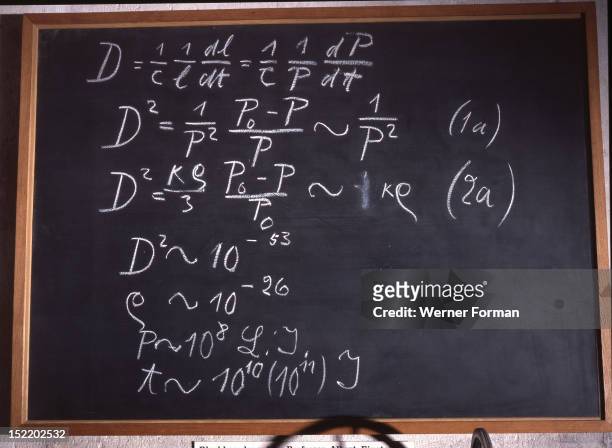 Einstein's blackboard used at the second of three Rhodes Memorial Lectures, For full explanation of the equation please look the number...