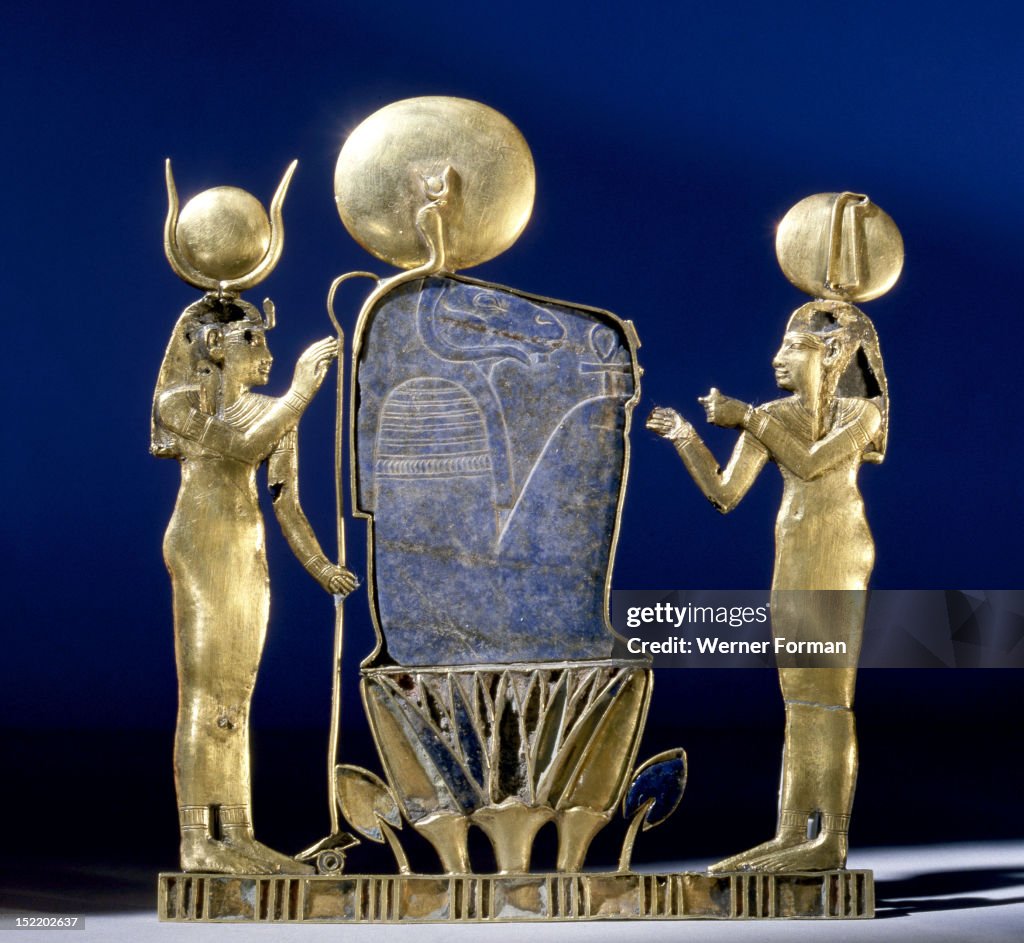 A pectoral depicting the birth of the sun from the burial of Queen Kama on Leontopolis mother of Osorkon III and possibly wife of Shoshenq IV