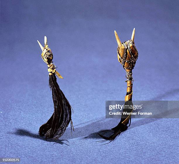 Tiny fibre and bone figurines from Hogup Cave, They bear magical horns and may have been the embodiments of sickness that shamans pretended to suck...