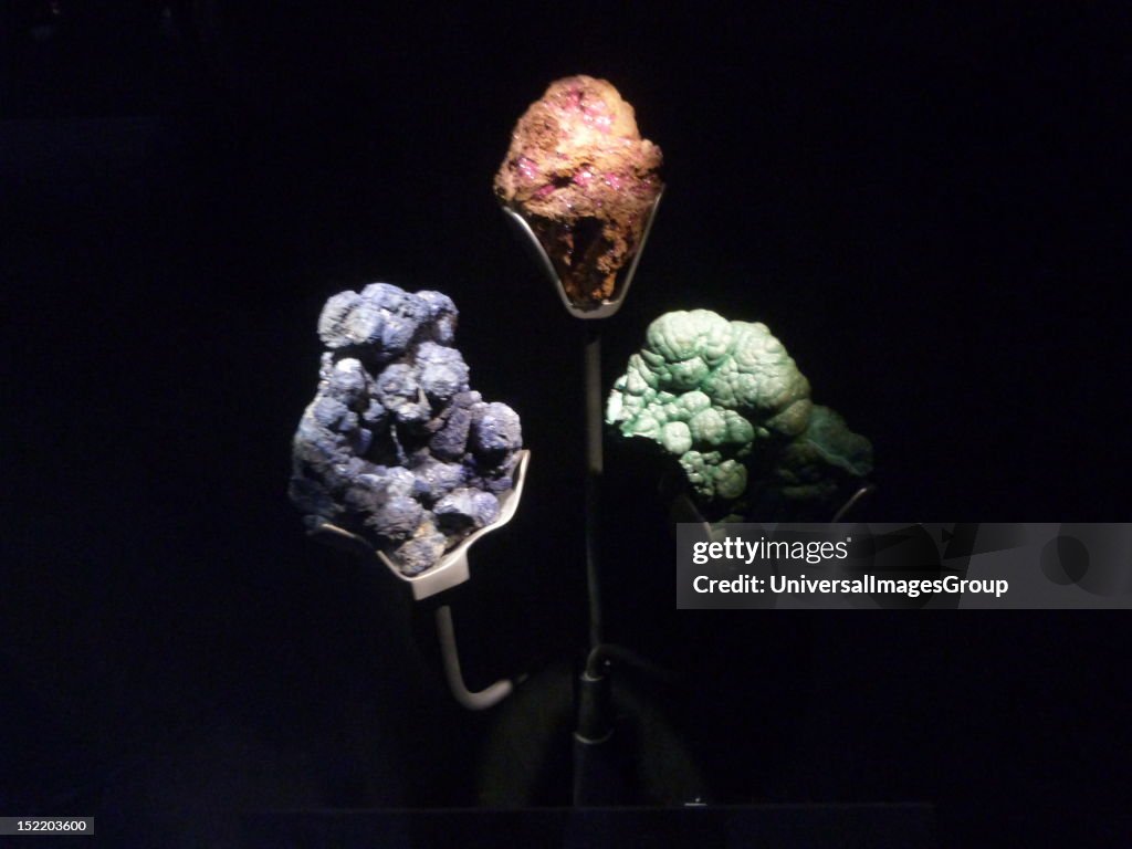 Azurite, malachite and chalcotrichite.