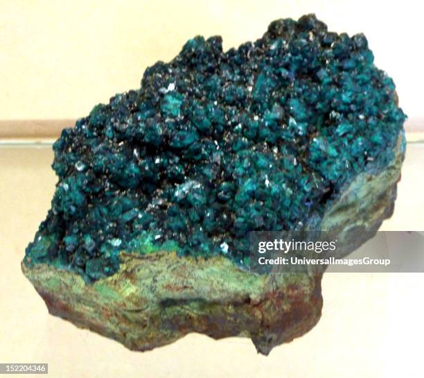 Dioptase - bright green crystals with chrysocolla. Tantara mine, Katanga, Congolese Republic.