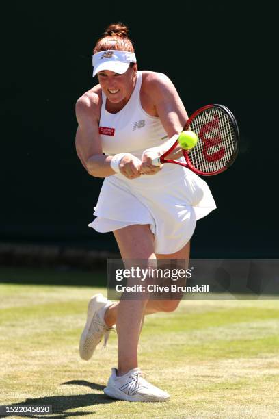 Madison Brengle of United States plays a backhand against Ekaterina Alexandrova in the Women's Singles second round match during day five of The...