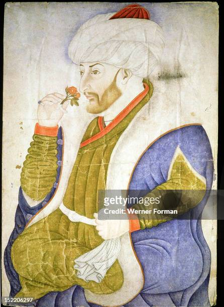 Portrait of Sultan Mehmet II, His troops captured and sacked the city of Constantinople on May 29th 1453. This date marked the downfall of the...