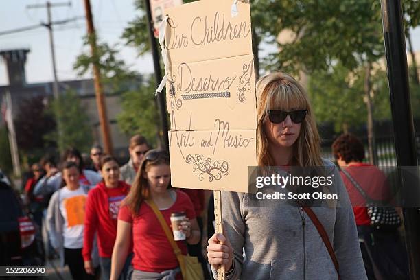 Striking Chicago public school teachers picket outside of George Westinghouse College Prep high school on September 17, 2012 in Chicago, Illinois....