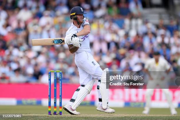 England captain Ben Stokes bats during Day Two of the LV= Insurance Ashes 3rd Test Match between England and Australia at Headingley on July 07, 2023...