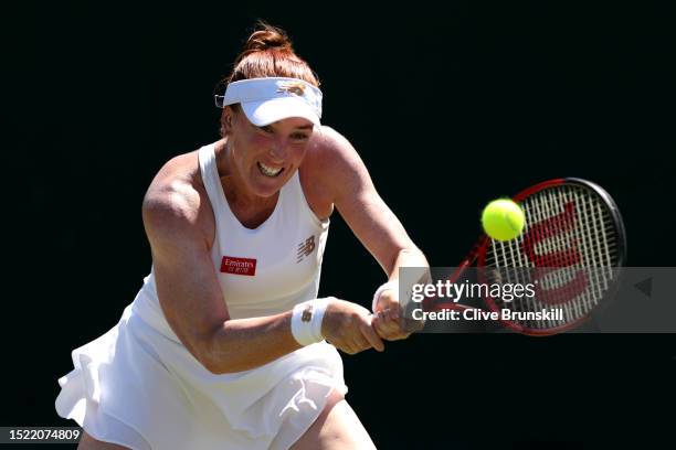 Madison Brengle of United States plays a backhand against Ekaterina Alexandrova in the Women's Singles second round match during day five of The...