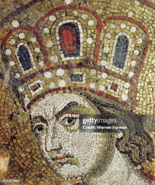 Detail of mosaic in the Basilica of San Marco, Venice, It is a portrait head of Solomon. Italy. Byzantine. 14th century.