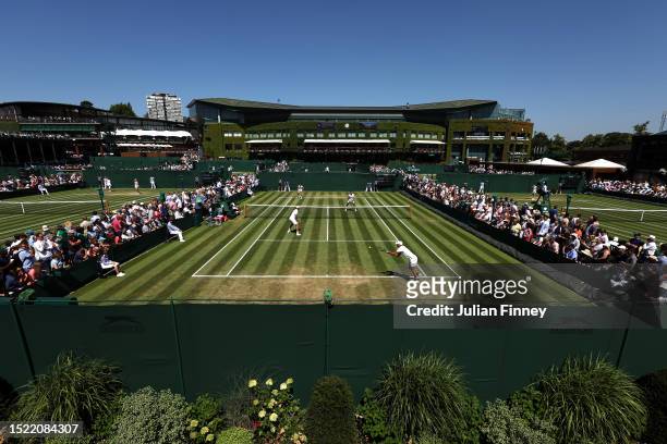 General view of the court 10 Men's Doubles First Round match between Jeremy Chardy of France and partner Ugo Humbert of France and Fabrice Martin of...