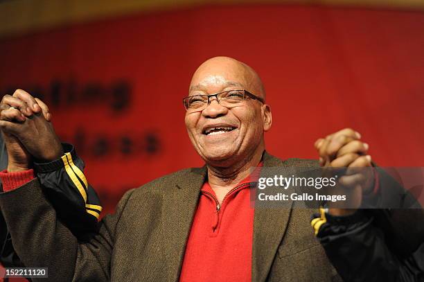 President Jacob Zuma attends the Cosatu's 11th National Conference at Gallagher Estate on September 17, 2012 in Midrand, South Africa. Delegates held...