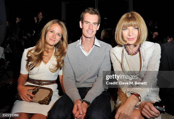 Kim Sears, Andy Murray and Anna Wintour attend the Burberry Spring Summer 2013 Womenswear Show Front Row at Kensington Gardens on September 17, 2012...