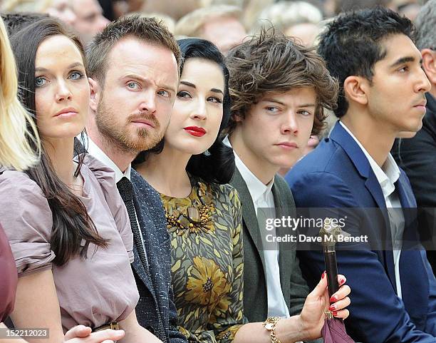 Victoria Pendleton, Aaron Paul, Dita Von Teese, Harry Styles and Dev Patel attend the Burberry Spring Summer 2013 Womenswear Show Front Row at...