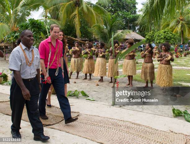 Prince William, Duke of Cambridge and Catherine, Duchess of Cambridge visit Tuvanipupu Island on their Diamond Jubilee tour of the Far East on...