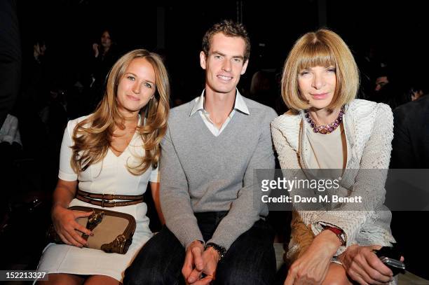 Kim Sears, Andy Murray and Anna Wintour attend the Burberry Spring Summer 2013 Womenswear Show Front Row at Kensington Gardens on September 17, 2012...