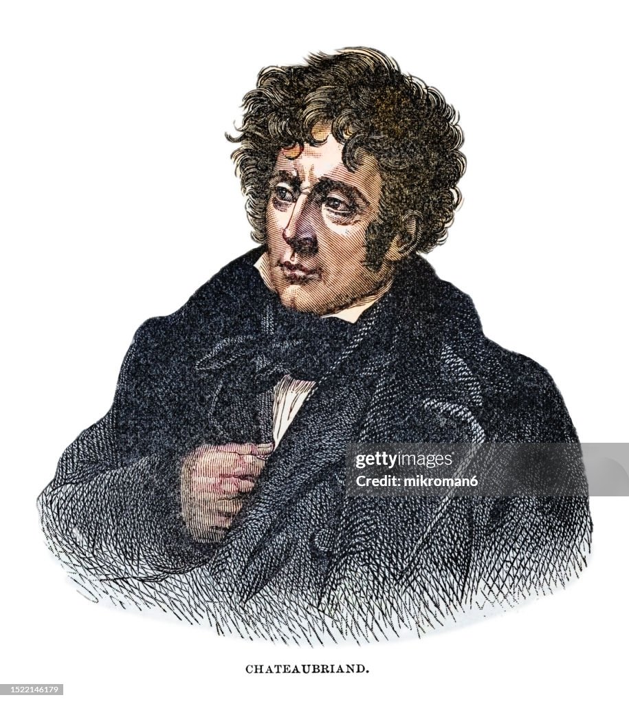 Portrait of François-René, vicomte de Chateaubriand (1768–1848) a French writer, politician, diplomat and historian who had a notable influence on French literature of the nineteenth century