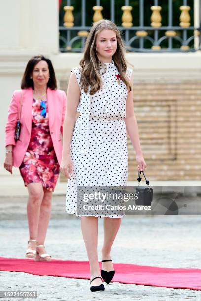 Crown Princess Leonor of Spain attends the delivery of Royal offices of employment at the General Military Academy on July 07, 2023 in Zaragoza,...