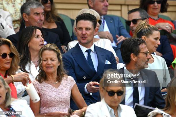 Golfer Justin Rose is seen in the Royal Box ahead of play during day five of The Championships Wimbledon 2023 at All England Lawn Tennis and Croquet...