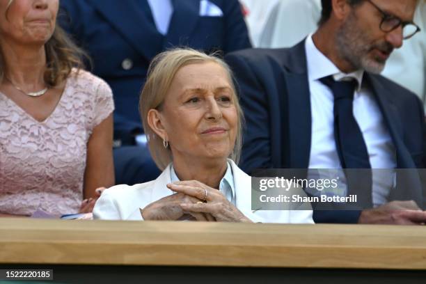 Former Wimbledon Champion Martina Navratilova is seen in the Royal Box ahead of play during day five of The Championships Wimbledon 2023 at All...