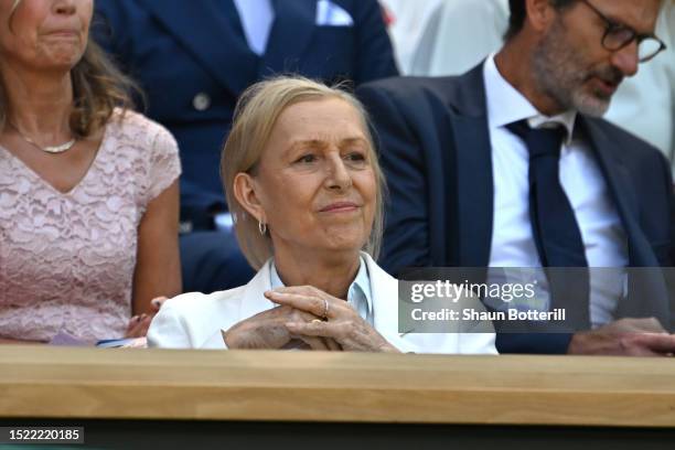 Former Wimbledon Champion Martina Navratilova is seen in the Royal Box ahead of play during day five of The Championships Wimbledon 2023 at All...