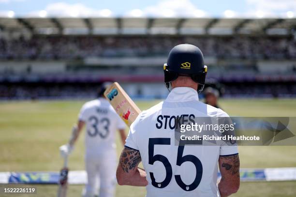 England captain Ben Stokes takes to the field after lunch during Day Two of the LV= Insurance Ashes 3rd Test Match between England and Australia at...