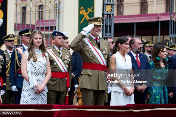 Crown Princess Leonor of Spain, King Felipe VI of Spain and Queen Letizia of Spain attend the delivery of Royal offices of employment at the General...
