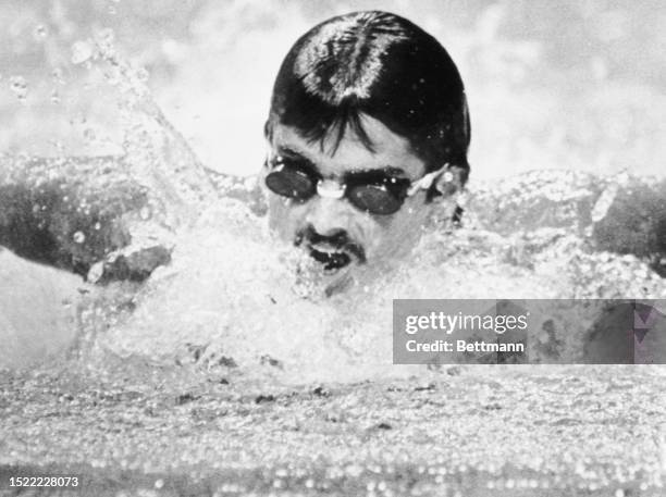 Jesse Vassallo of the University of Miami on his way to establishing a new American record in the 400-yard individual medley, swims the butterfly leg...