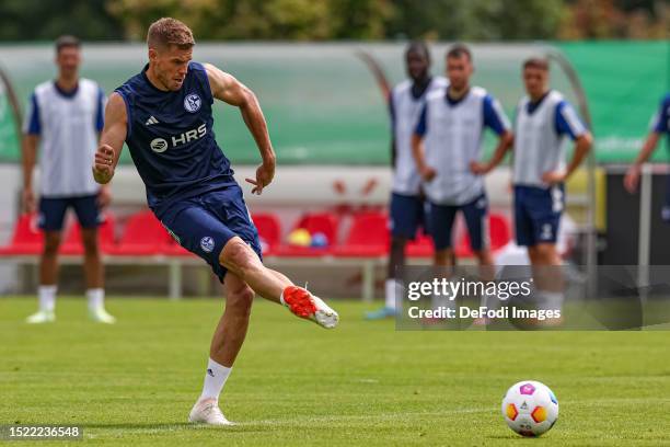 Simon Terodde of FC Schalke 04 controls the ball during the FC Schalke 04 Training Session on July 10, 2023 in Mittersill, Austria.