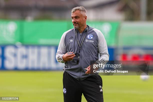 Head coach Thomas Reis of FC Schalke 04 looks on during the FC Schalke 04 Training Session on July 8, 2023 in Mittersill, Austria.