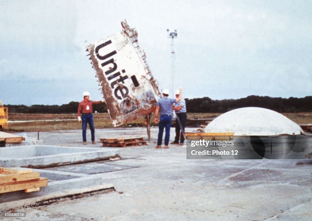 On January 28, 1986, space shuttle Challenger exploded 73 seconds after its take-off from Kennedy Space Center in Cap Canaveral, Florida, On the picture, fragments of the shuttle.