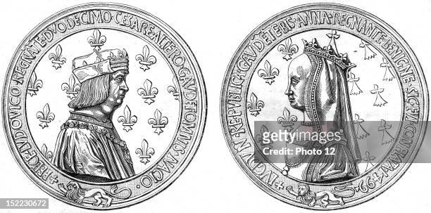 King Louis XII , king of France from 1498 to 1515, Medal representing Louis XII and Anne of Brittany, Engraving, 19th century.