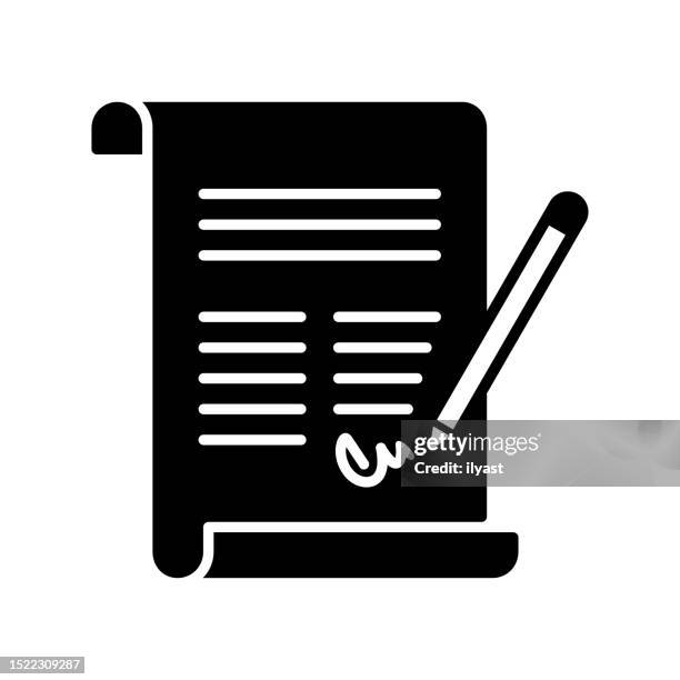 illustrations, cliparts, dessins animés et icônes de signature ligne noire et icône vectorielle de remplissage - document juridique