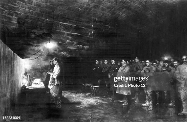 Christmas 1916 at Douaumont Fortress in Verdun, Midnight Mass, France, World War I.