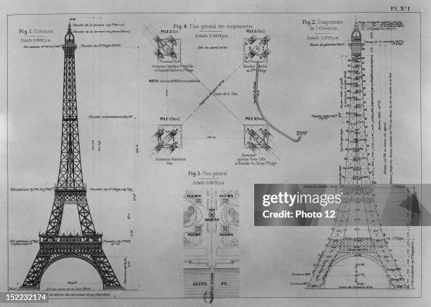 Eiffel tower plan, Paris, Gustave Eiffel, 'Eiffel tower in 1900', 'La tour Eiffel en 1900' FranceParis, Bibliotheque Nationale.