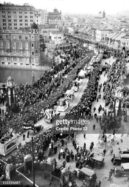 Japan Seven years after the earthquake, celebrating the reconstruction of Tokyo, the procession of floats in the main thoroughfare of Tokyo.