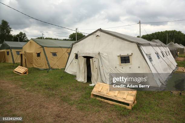 Tents are seen at a newly-built camp on a site previously used by the Belarusian army that could potentially accommodate up to 5,000 Wagner troops,...