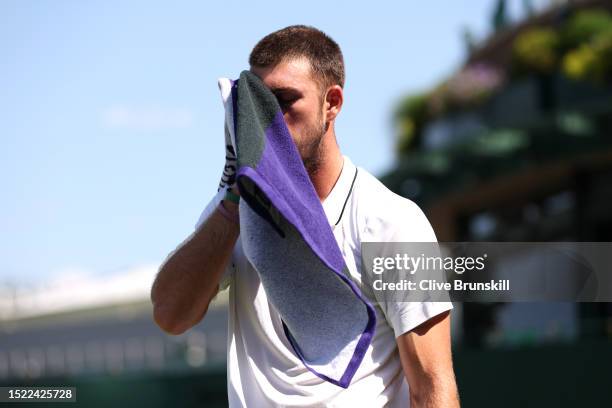 Maximilian Marterer of Germany reacts against Alexander Bublik of Kazakhstan in the Men's Singles third round match during day five of The...