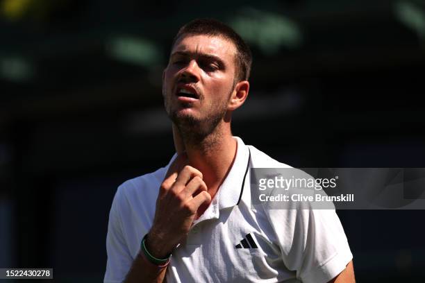 Maximilian Marterer of Germany reacts against Alexander Bublik of Kazakhstan in the Men's Singles third round match during day five of The...